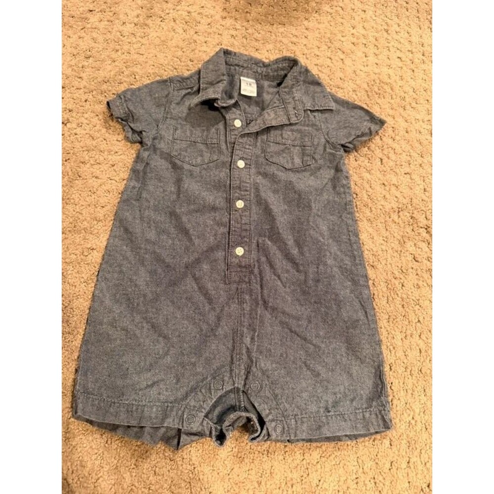 Carter's Baby Boy Blue Chambray Romper One Piece Size 18 Months Short Sleeve